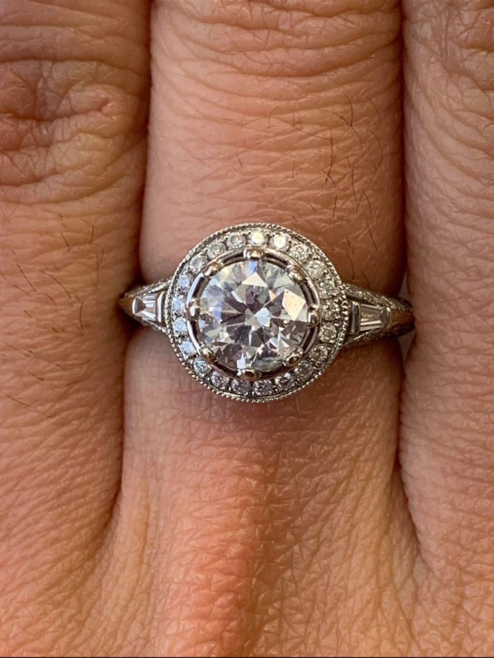 Vintage-Inspired White Gold Halo Diamond Engagement Ring
